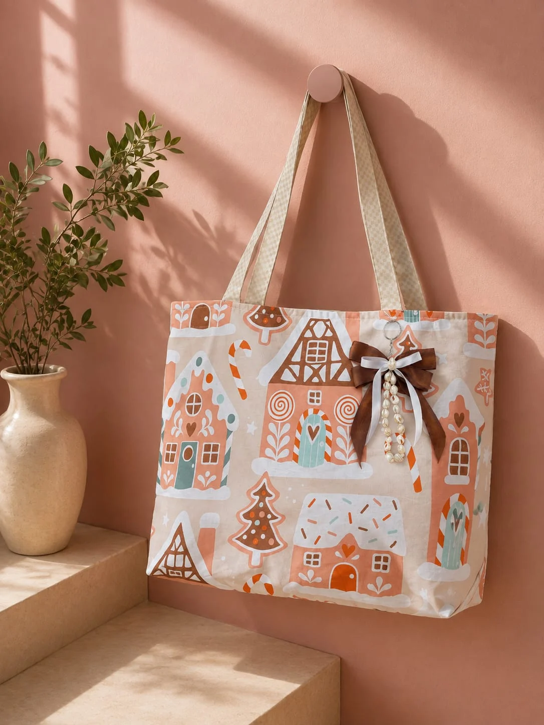 Cottage Print: storybook cottage print with a ribbon bow