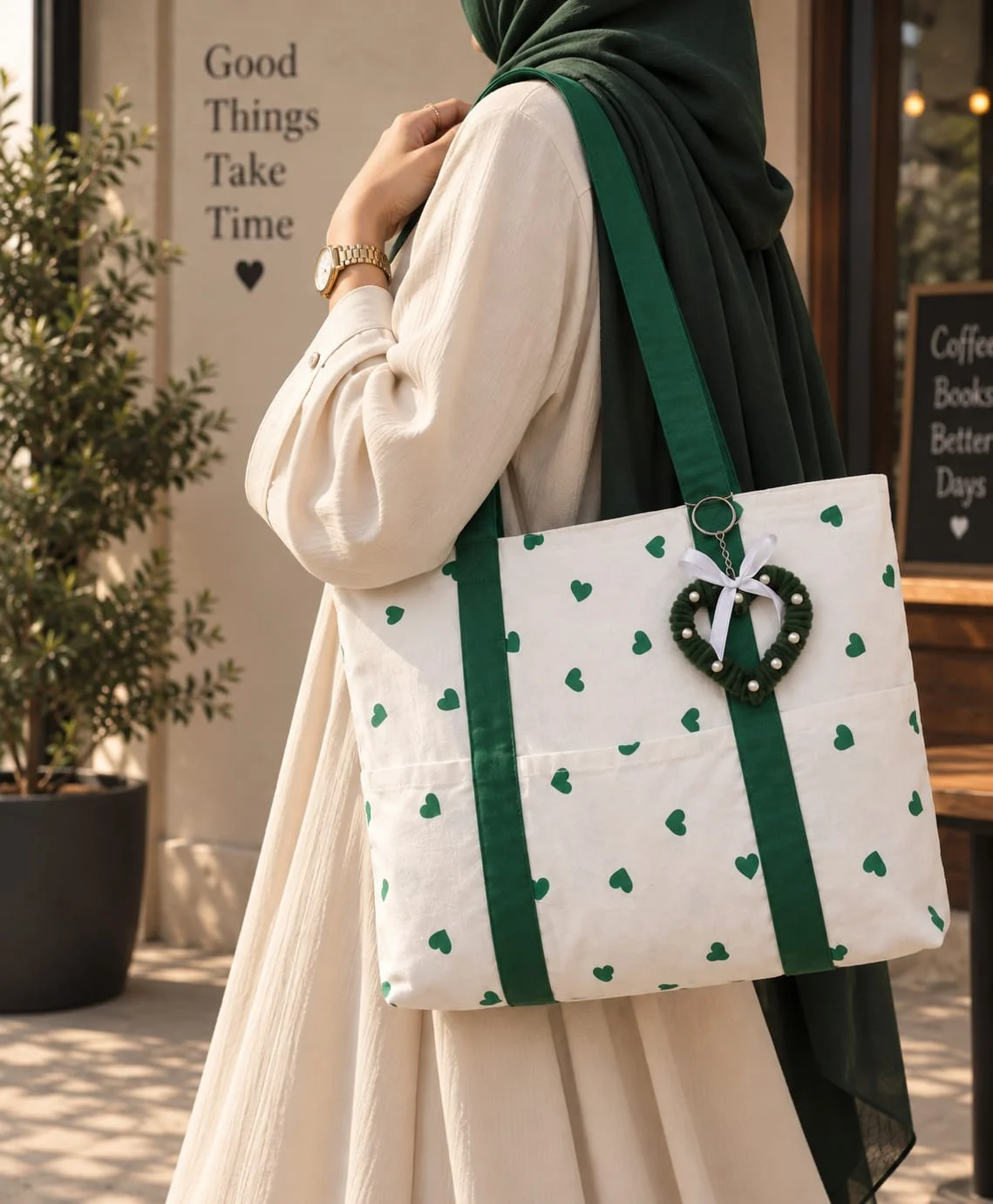 Green Hearts: tiny green hearts, bottle-green straps and a heart charm (photo 3)