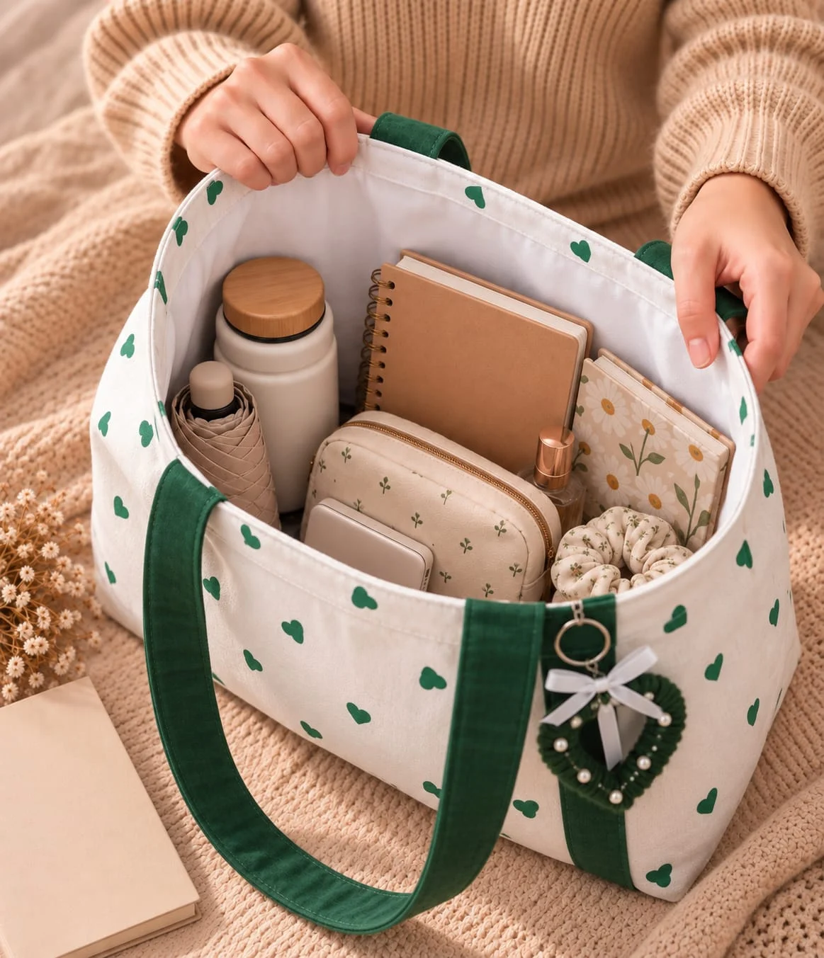 Green Hearts: tiny green hearts, bottle-green straps and a heart charm (photo 4)