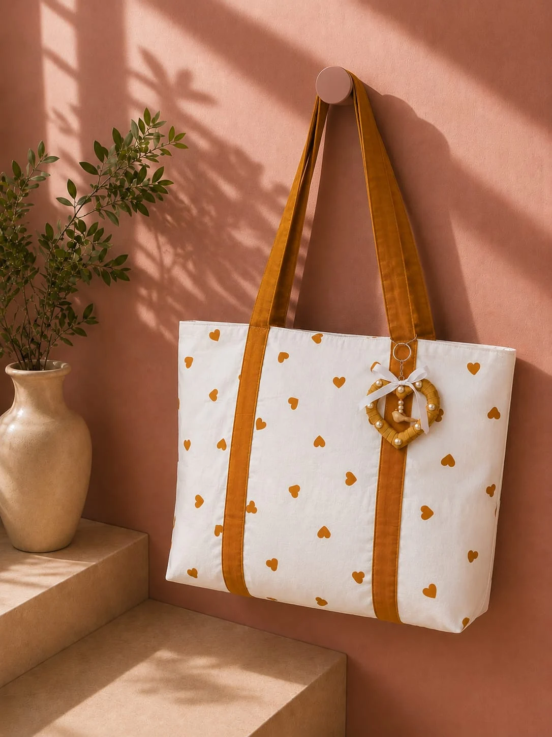Mustard Hearts: mustard hearts and straps with a gold heart charm