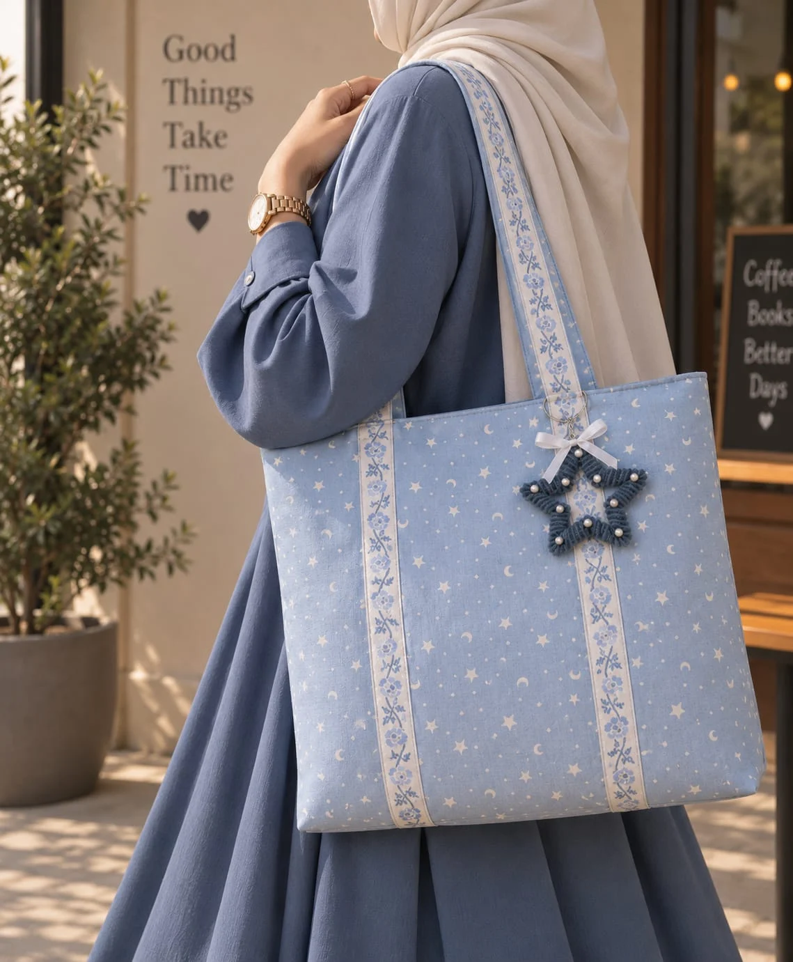 Sky Lace: powder blue with a lace ribbon stripe and a star charm (photo 3)