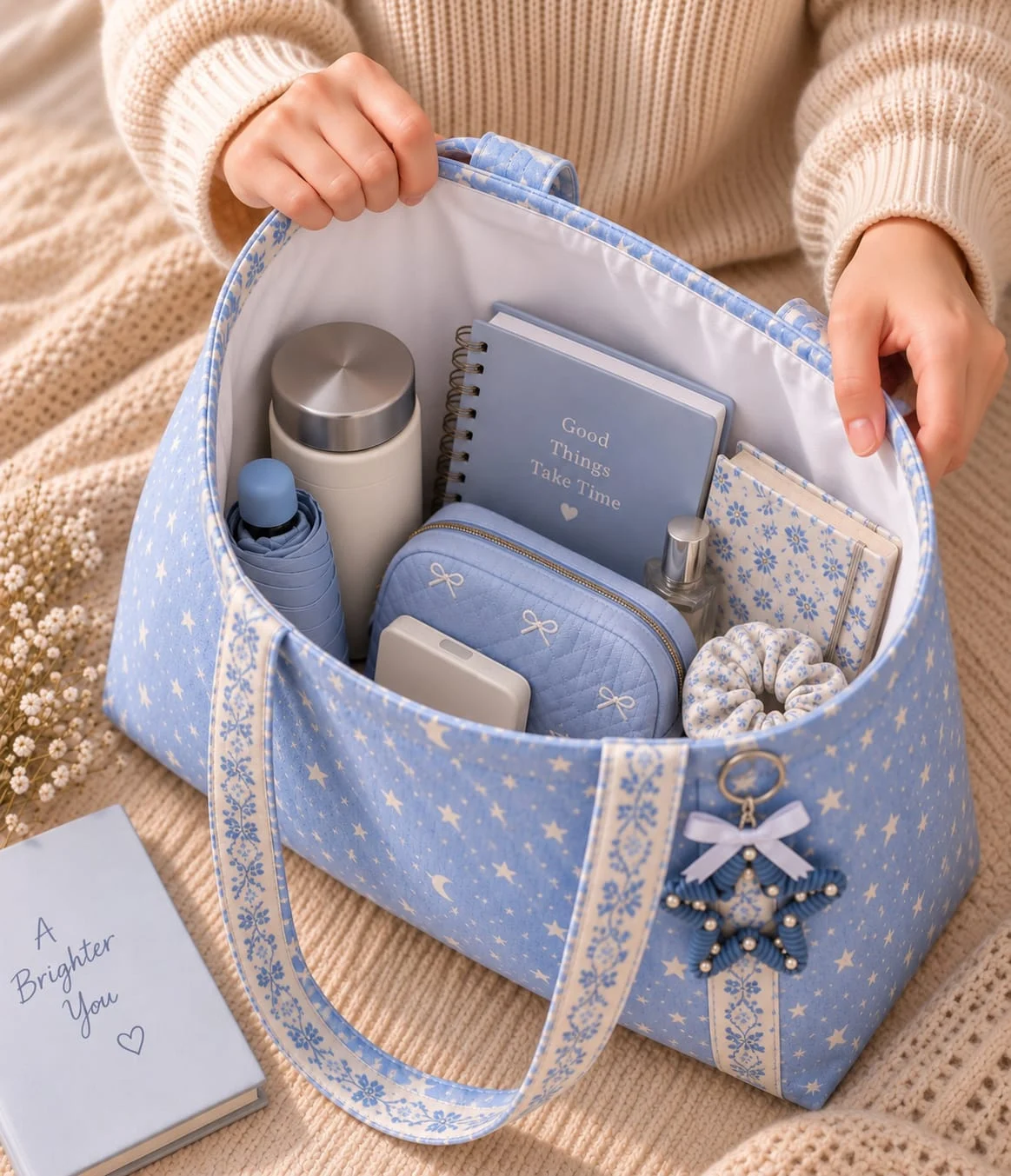Sky Lace: powder blue with a lace ribbon stripe and a star charm (photo 4)